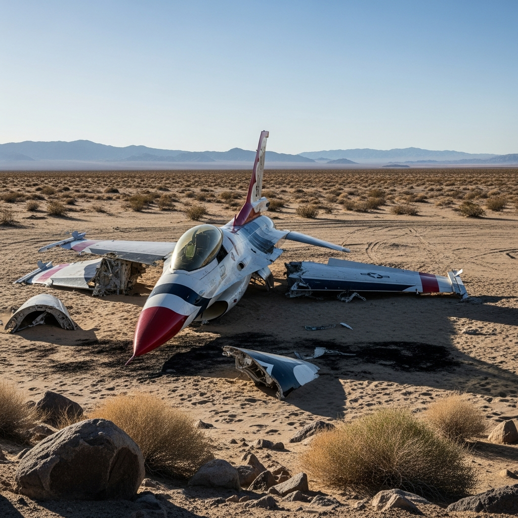 Illustration for: F-16 Thunderbirds Jet Crashes in California Desert