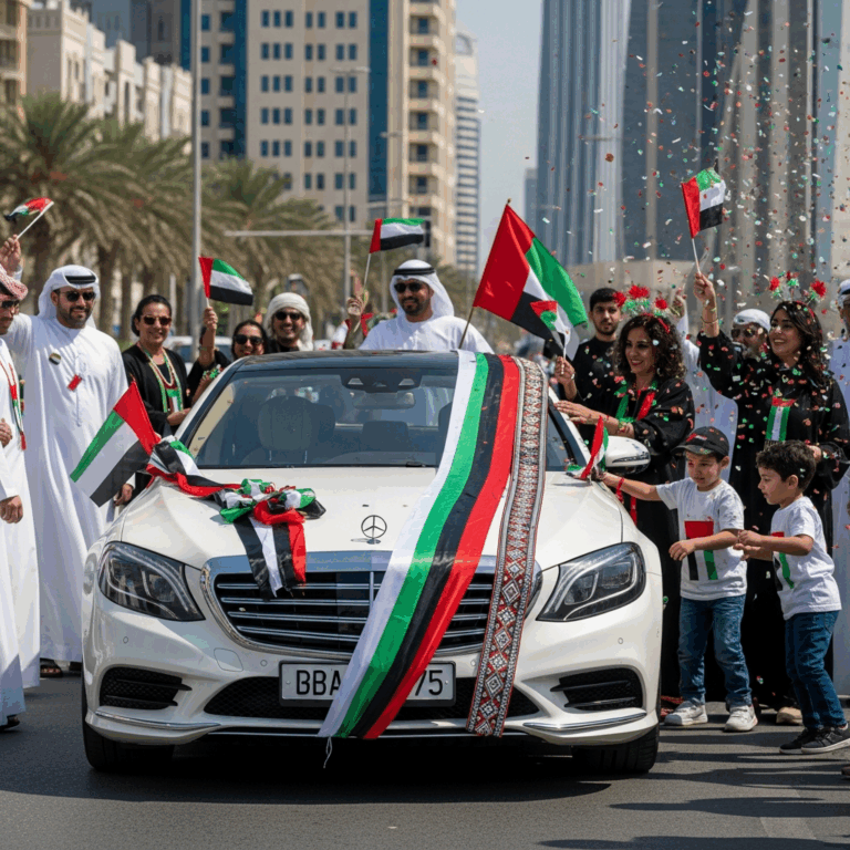 Illustration for: UAE National Day: Car Decorations and Celebrations