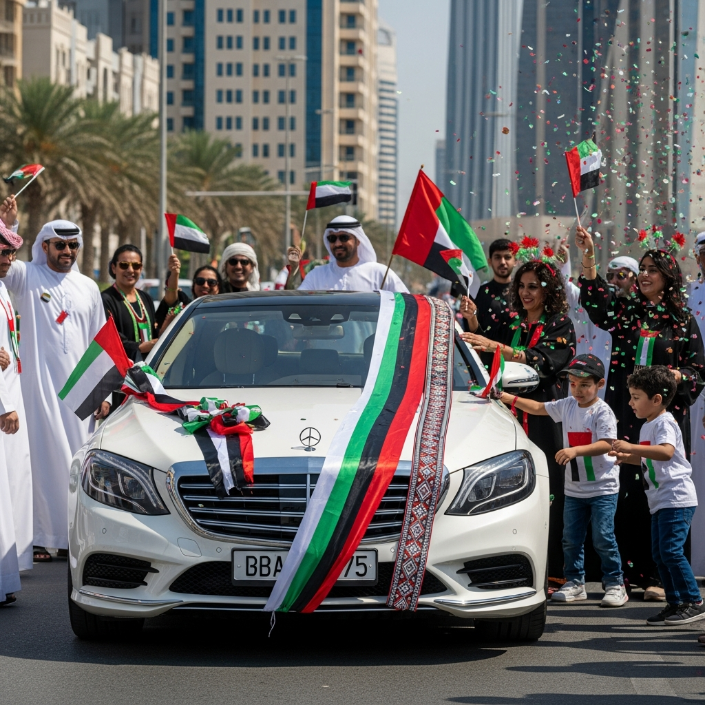 Illustration for: UAE National Day: Car Decorations and Celebrations