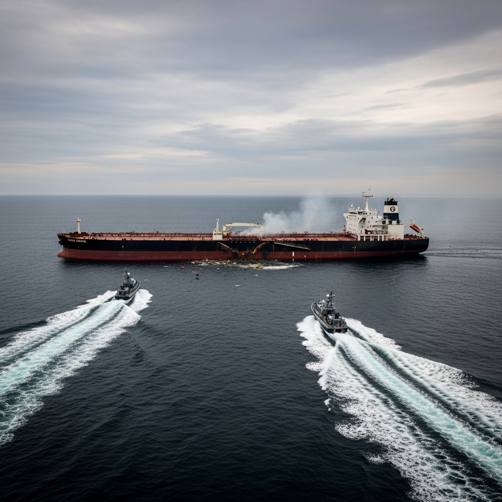 Illustration for: Oil Tanker Fire and Attacks in Black Sea