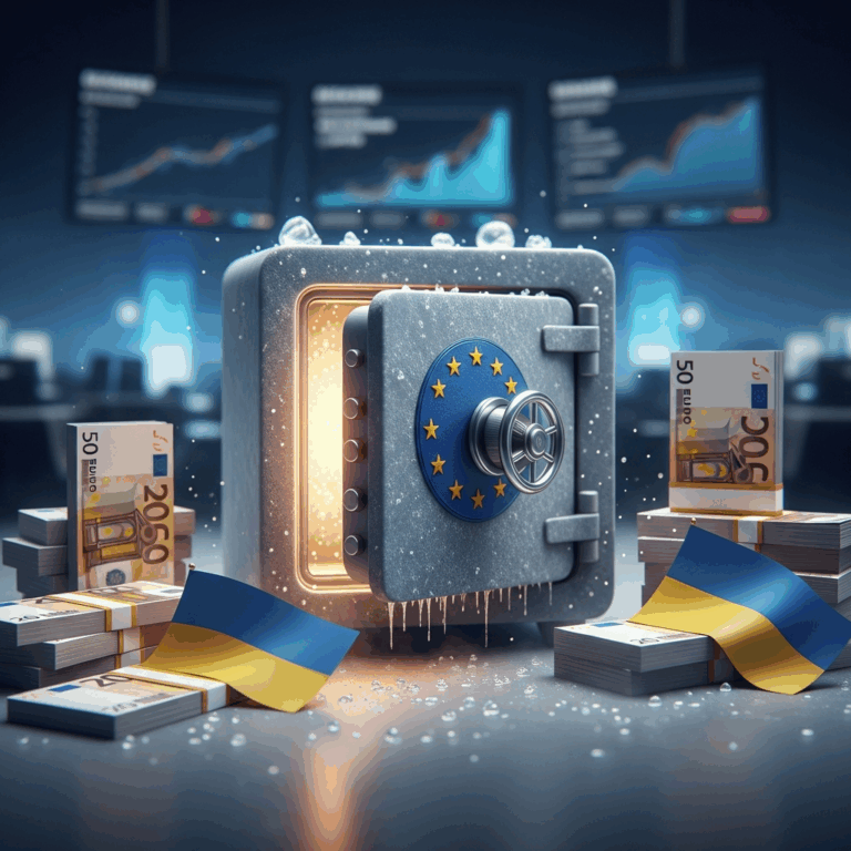 Illustration for: EU Plan to Use Frozen Russian Assets for Ukraine