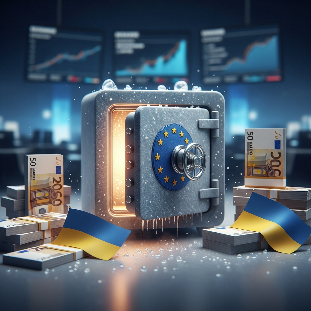 Illustration for: EU Plan to Use Frozen Russian Assets for Ukraine