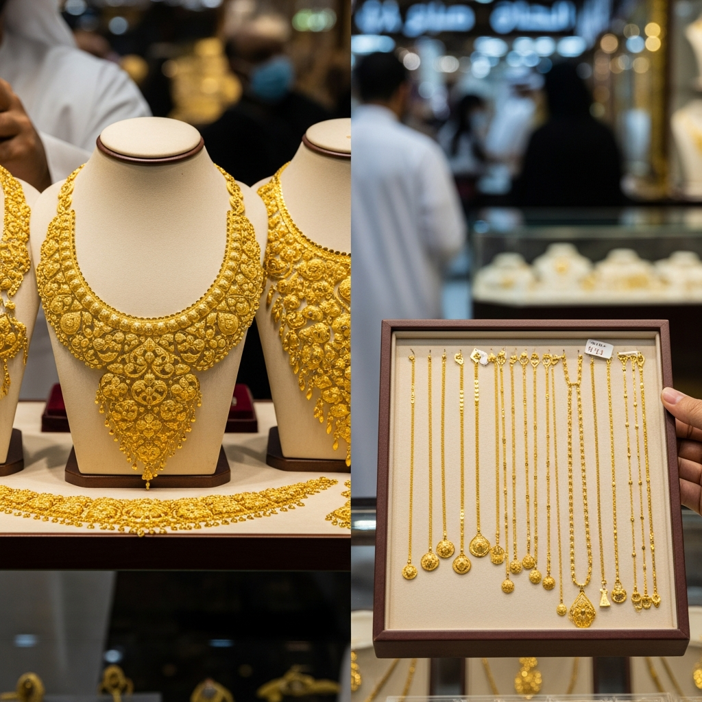 Illustration for: Dubai Gold Market: 22K Dominance Amid 14K Introduction