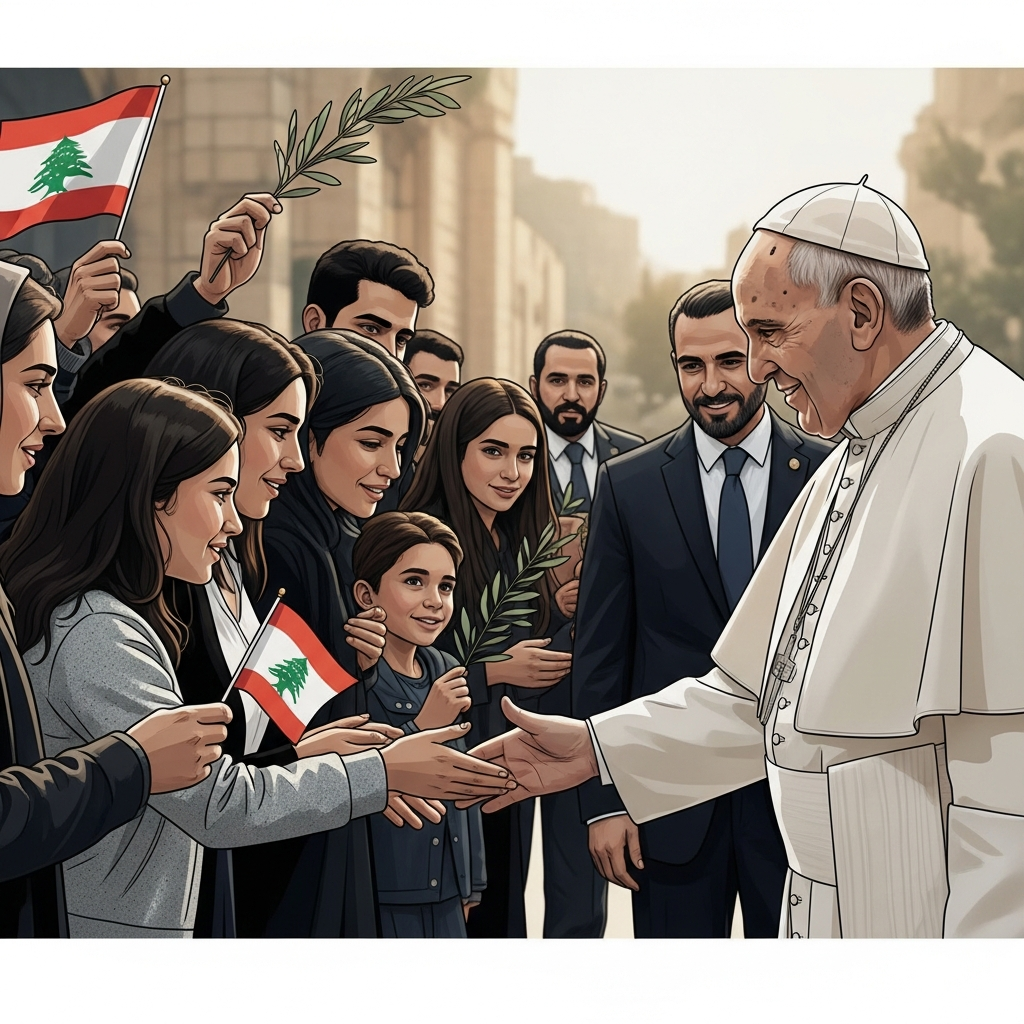 Illustration for: Pope's Gratitude and Hopeful Call in Lebanon