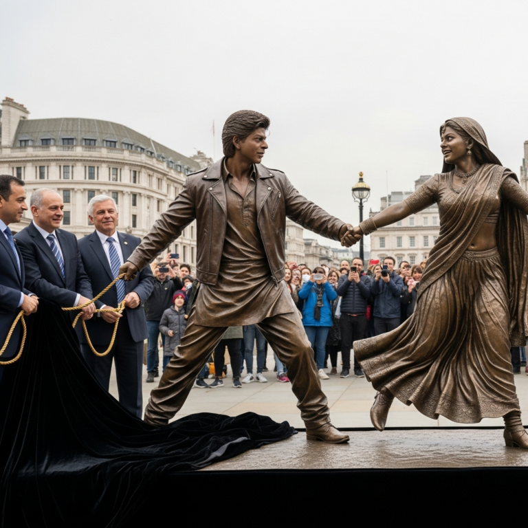 Illustration for: Raj and Simran Statue Unveiled in London