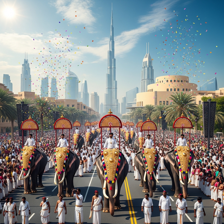 Illustration for: Thrissur Pooram Reimagined in Dubai