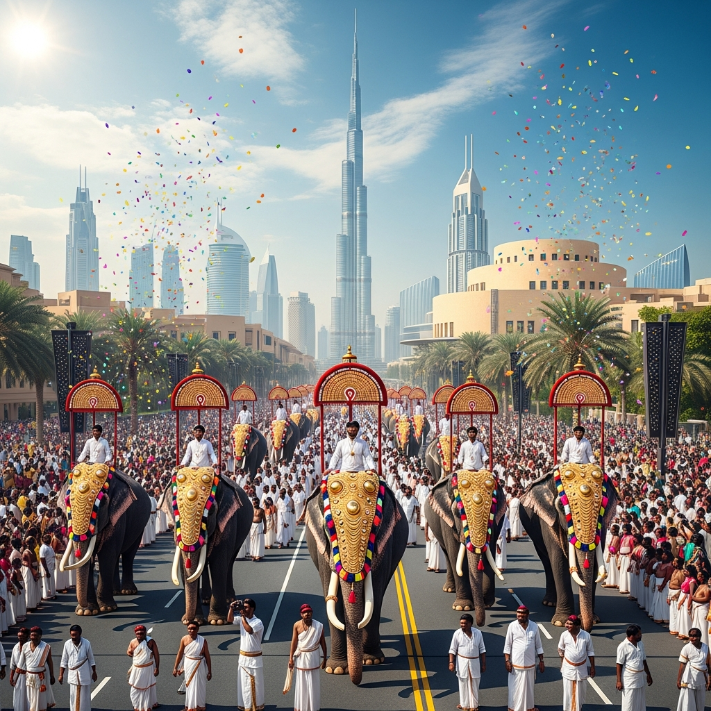 Illustration for: Thrissur Pooram Reimagined in Dubai