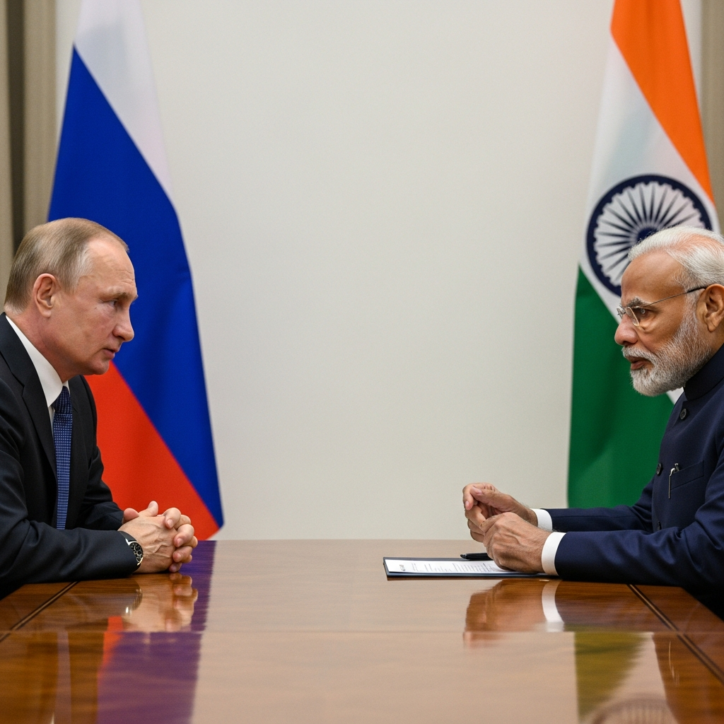 Illustration for: Putin and Modi Discuss Military Cooperation