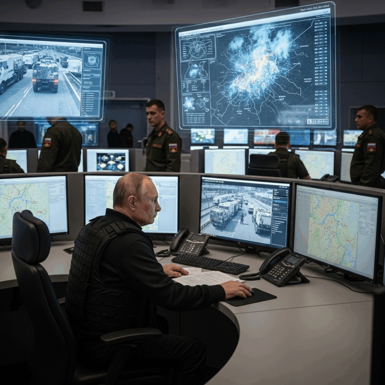 Illustration for: Putin Visits Command Center Amid Evacuation Efforts