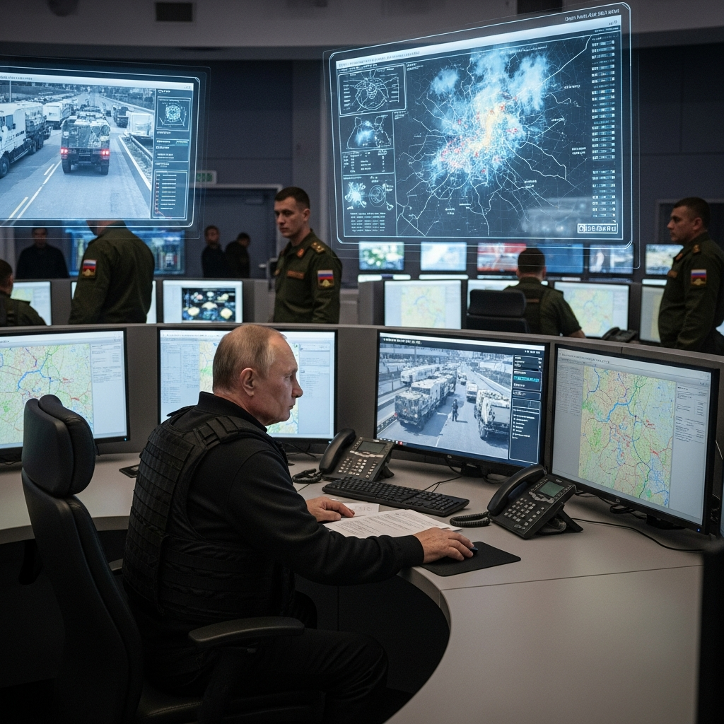 Illustration for: Putin Visits Command Center Amid Evacuation Efforts