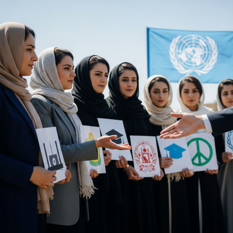 Illustration for: UN Urges Taliban to Lift Ban on Afghan Women Workers