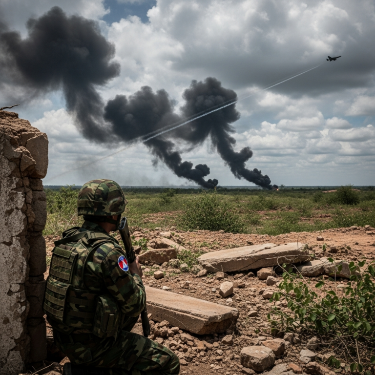 Illustration for: Thailand-Cambodia Border Clash Escalates with Air Strikes