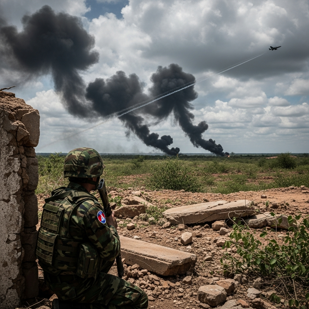 Illustration for: Thailand-Cambodia Border Clash Escalates with Air Strikes