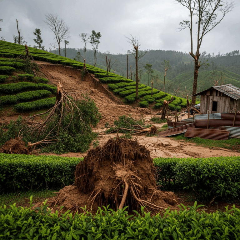 Illustration for: Sri Lanka's Cyclone: Devastation in Tea Country