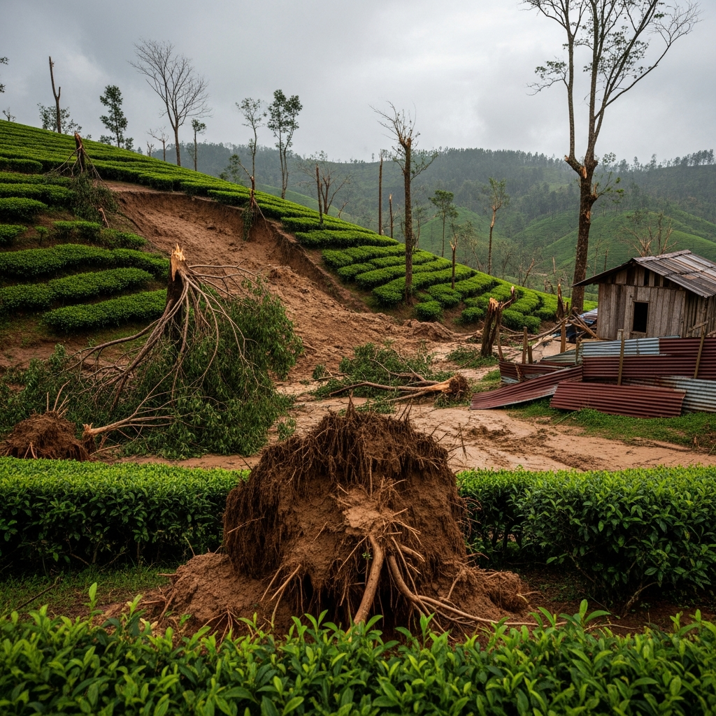 Illustration for: Sri Lanka's Cyclone: Devastation in Tea Country