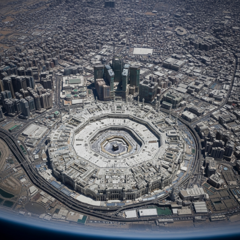 Illustration for: Holy Kaaba's Stunning View from Space