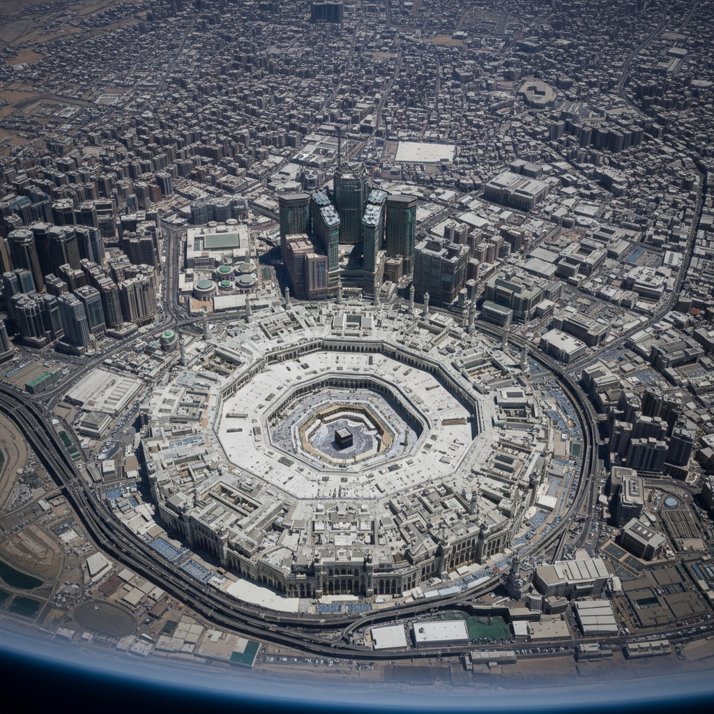 Illustration for: Holy Kaaba's Stunning View from Space