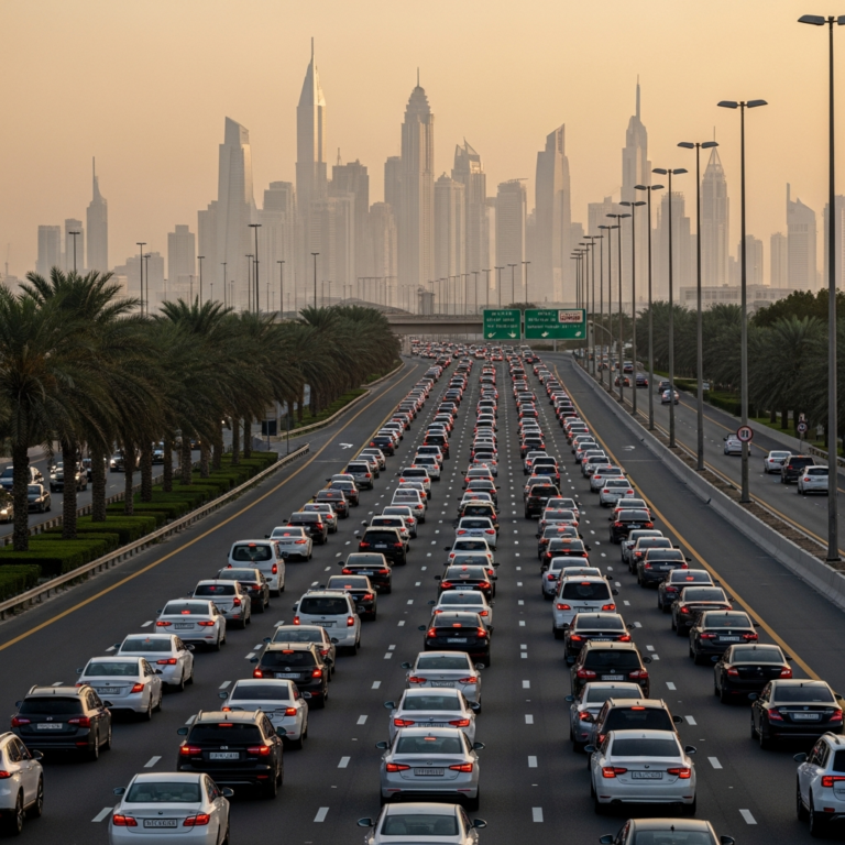 Illustration for: Dubai Traffic Alert: Accident Causes Congestion