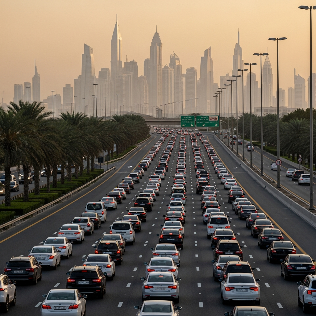 Illustration for: Dubai Traffic Alert: Accident Causes Congestion