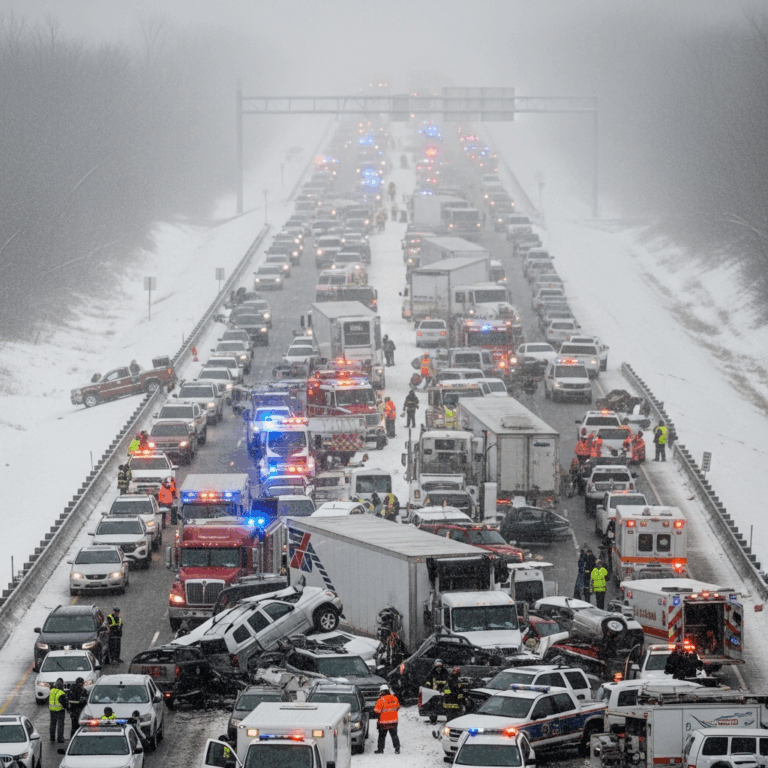 Illustration for: Massive Vehicle Pile-Up in Indiana Snowstorm