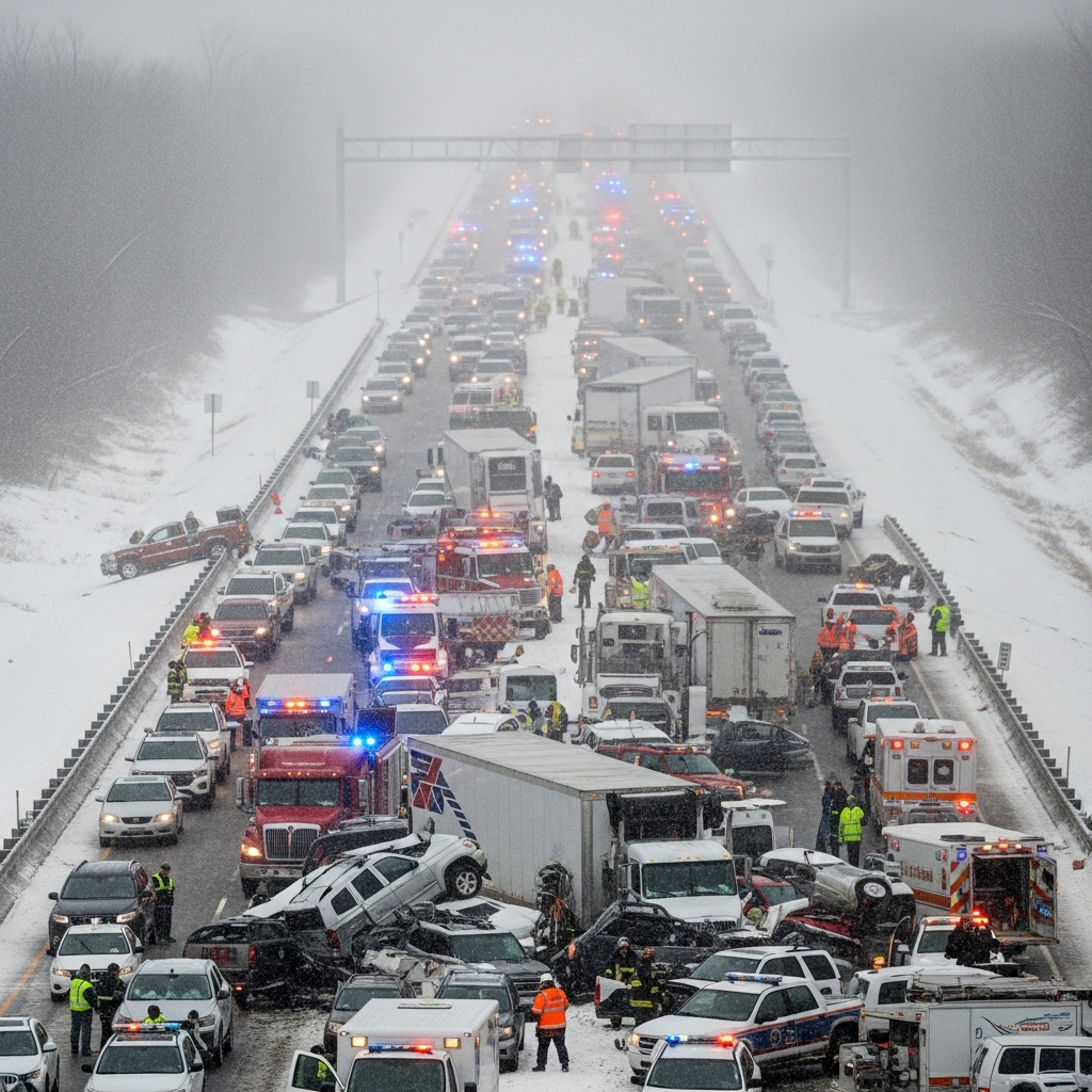 Illustration for: Massive Vehicle Pile-Up in Indiana Snowstorm