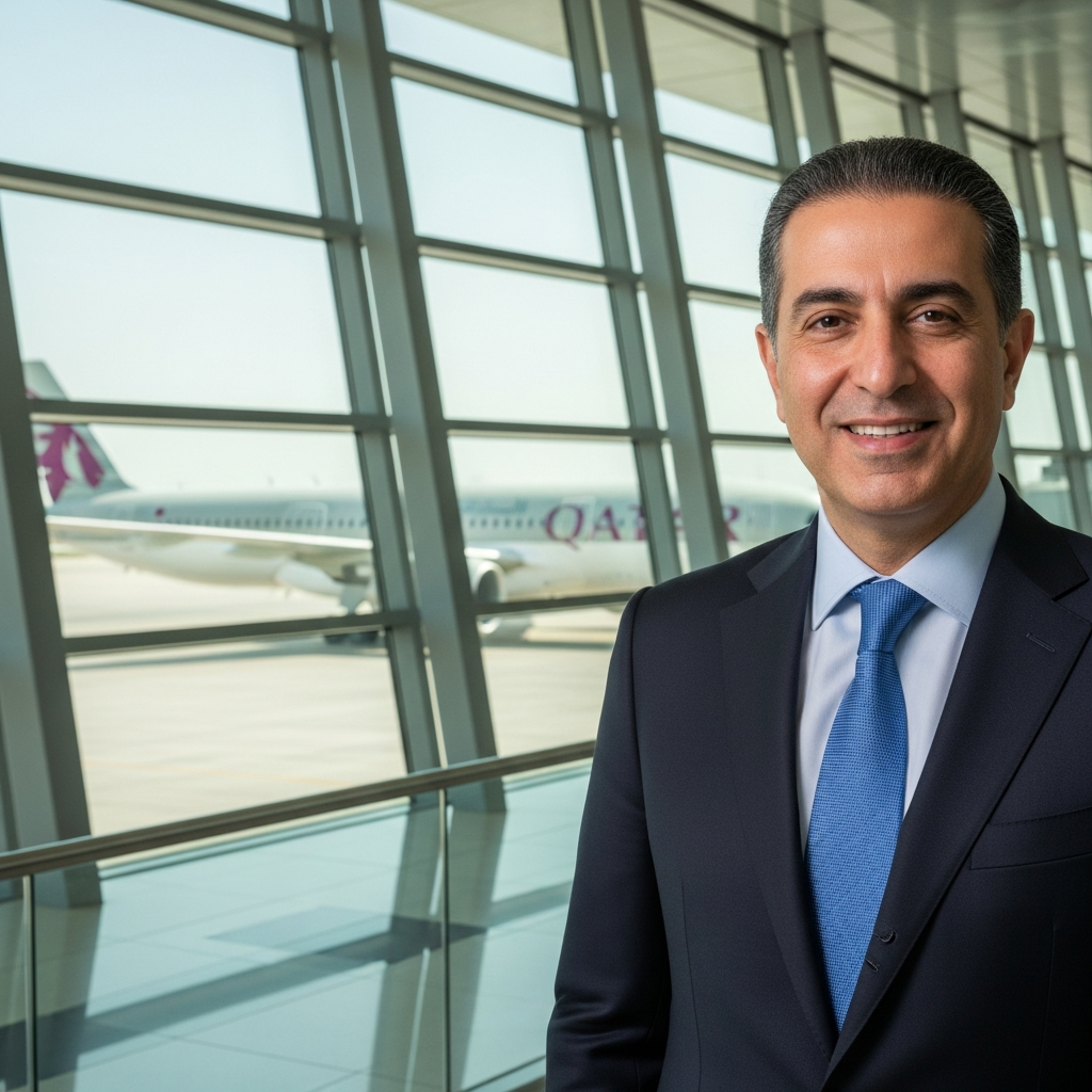 Illustration for: Hamad al-Khater Named Qatar Airways CEO