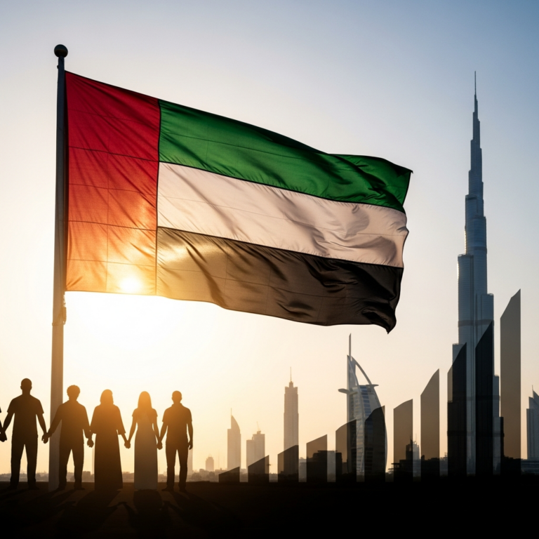 Illustration for: UAE Flag: Unity and Progress Symbolism