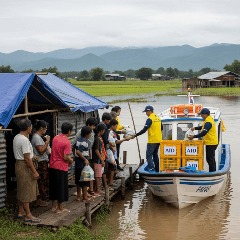 Illustration for: Flood Crisis: Aid Rushed to Stranded in Asia