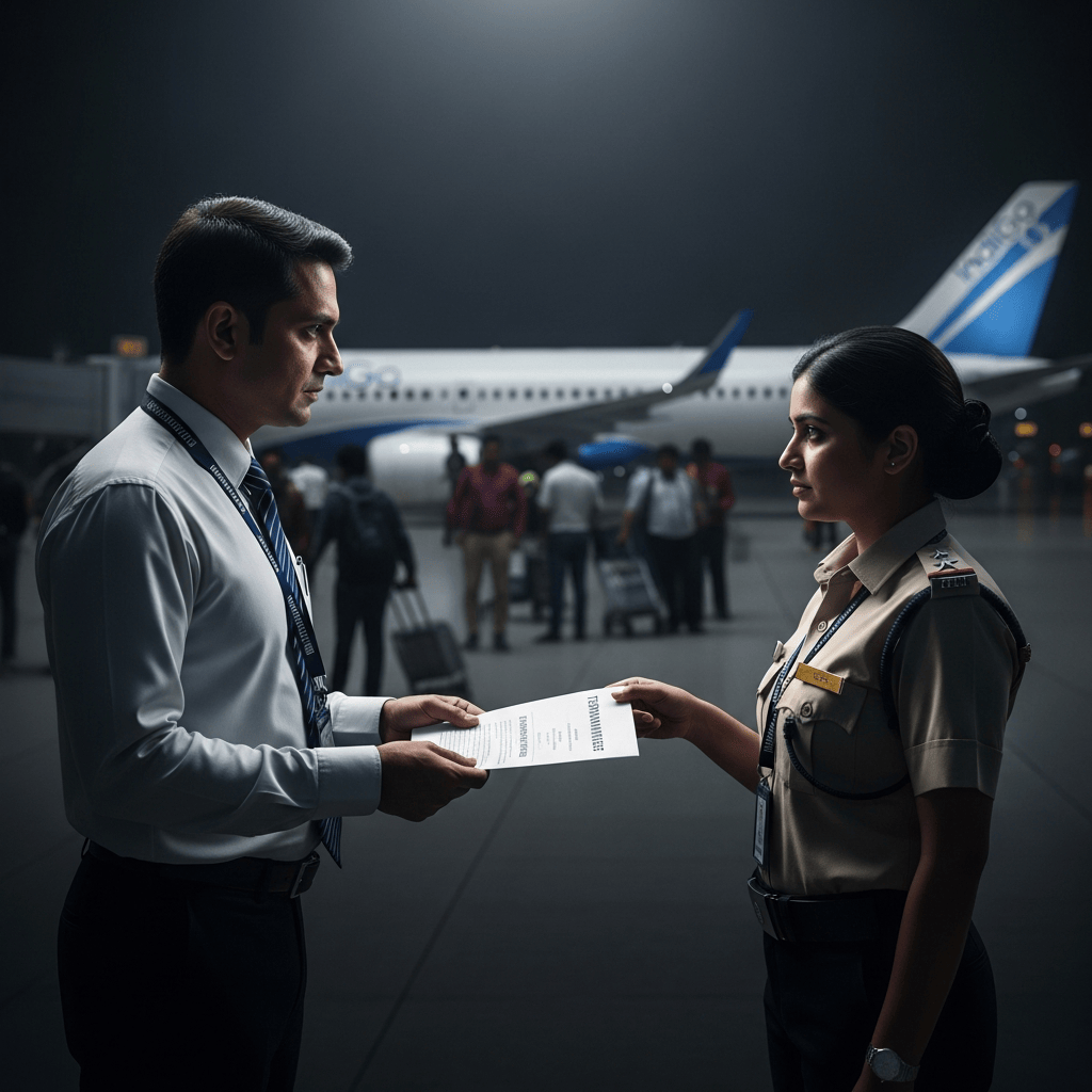 Illustration for: IndiGo Flight Cancellations Lead to Inspector Dismissals