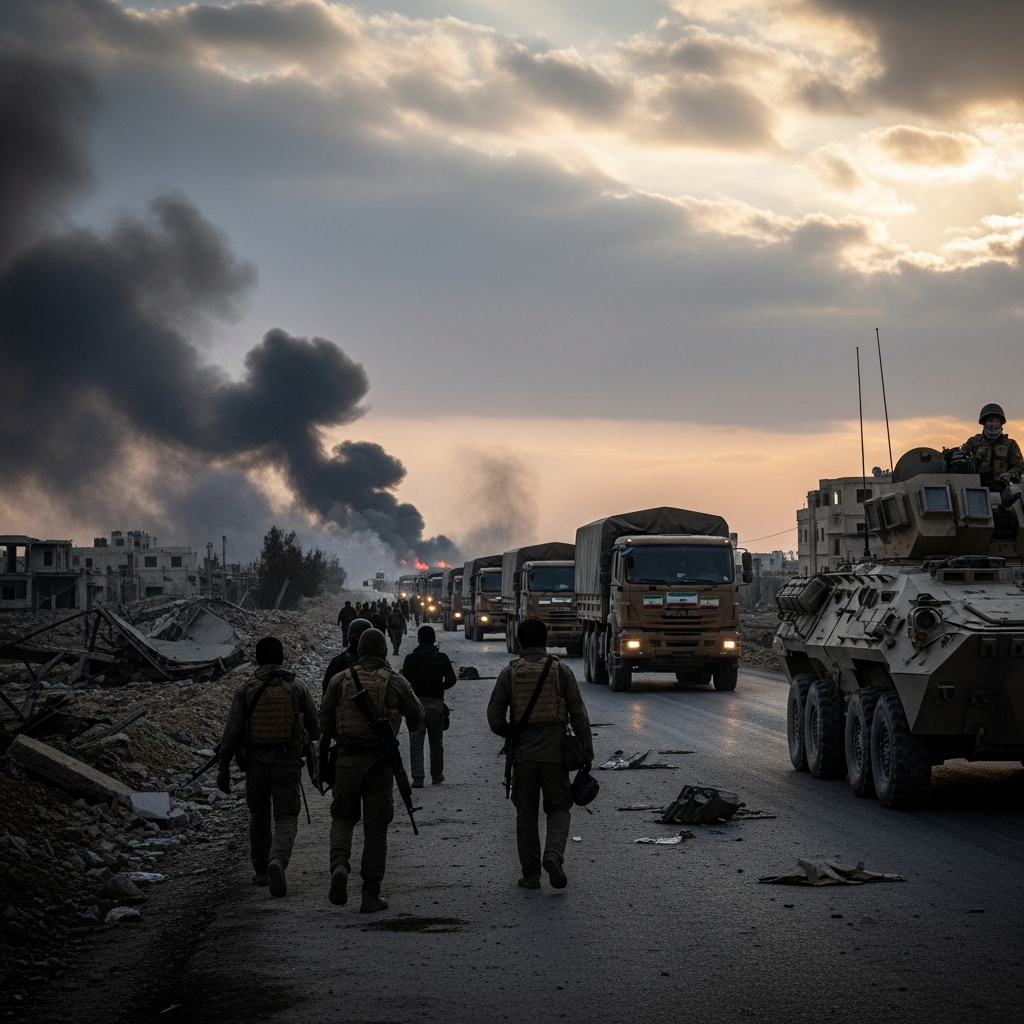 Illustration for: Iran's Sudden Exit from Syria Amid Rebel Offensive