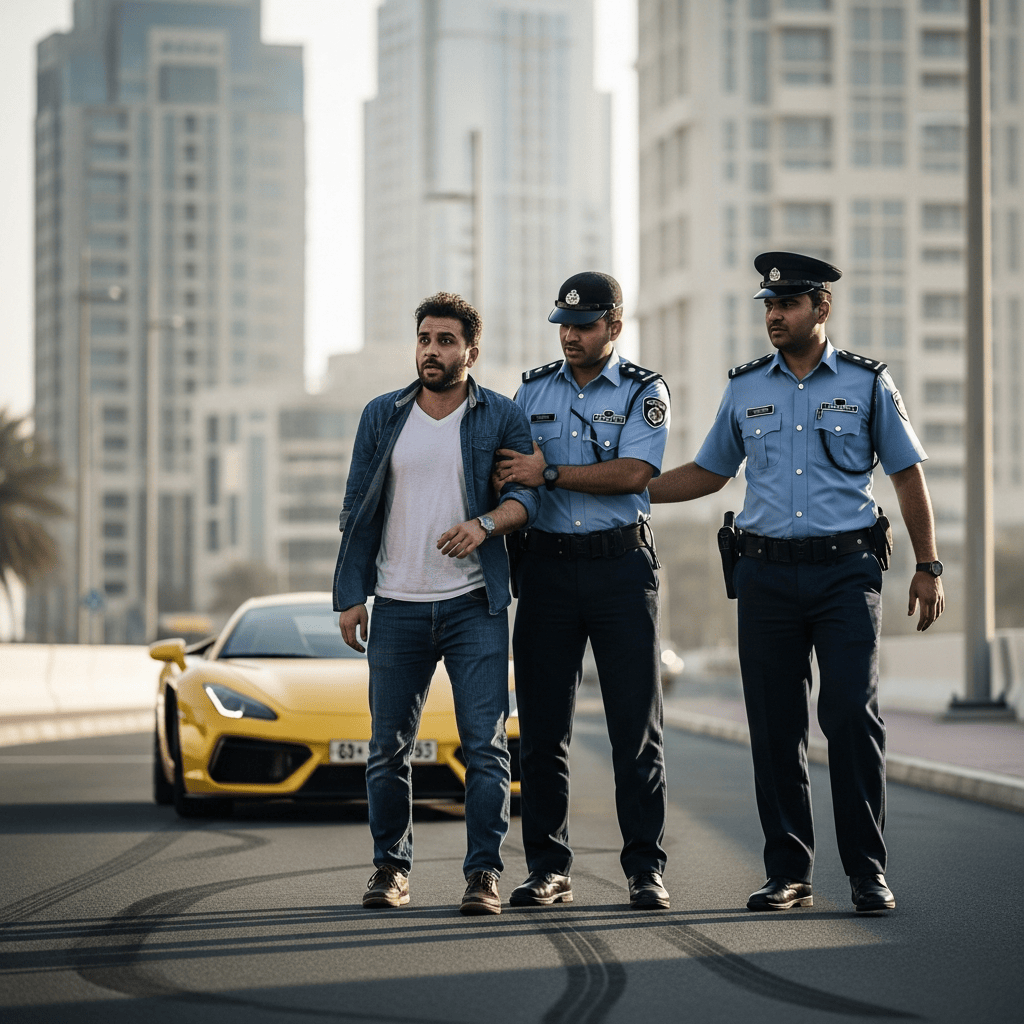 Illustration for: Dubai Police Arrest Man for Birthday Street Fire Stunt