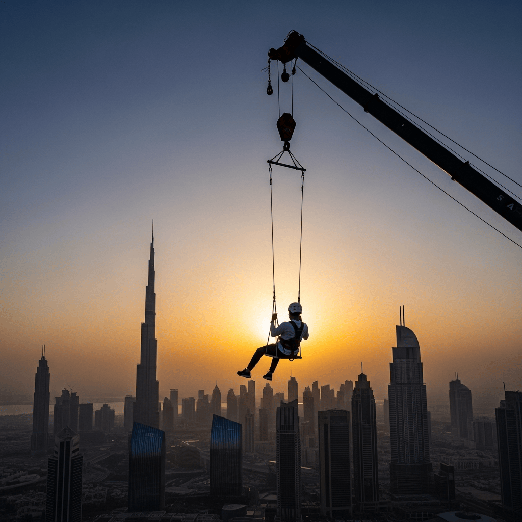 Illustration for: Sky-High Swing Stunt Over Dubai