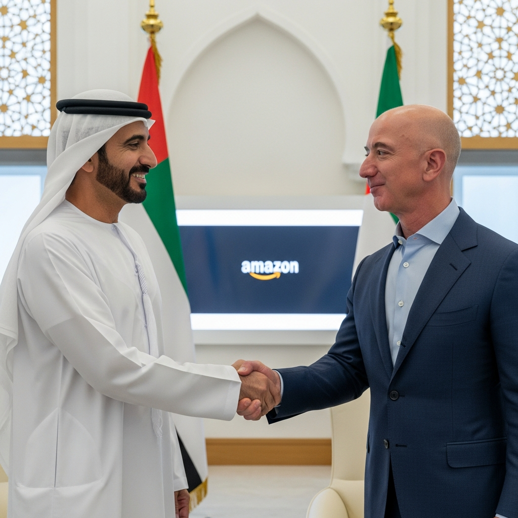 Illustration for: UAE President Meets Amazon's Jeff Bezos
