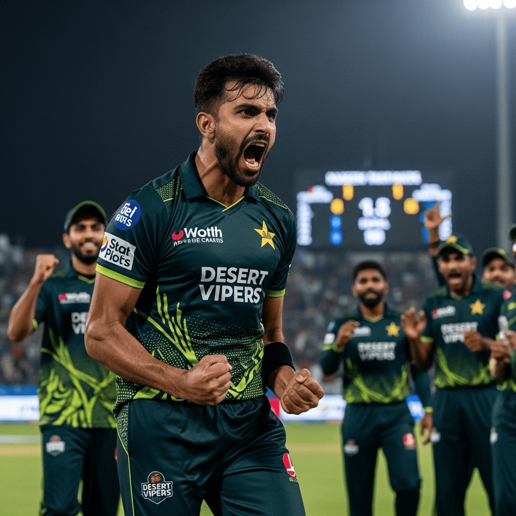 Illustration for: Naseem Shah Leads Vipers to Thrilling Super Over Victory