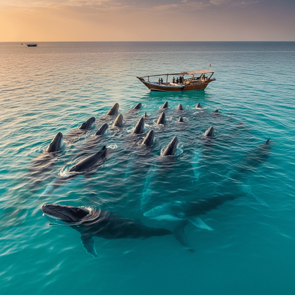 Illustration for: Bryde's Whales Gather for First Time in Arabian Gulf