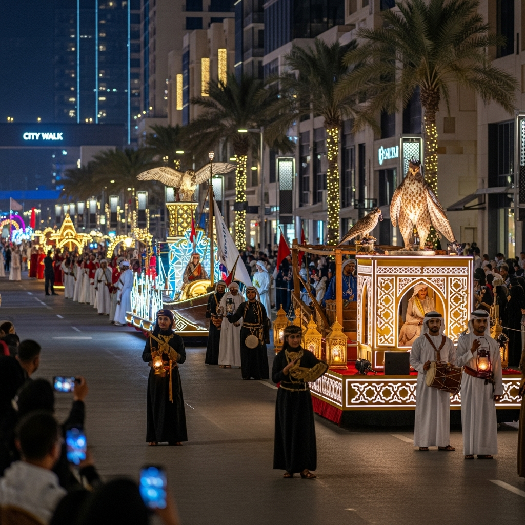 Illustration for: UAE Heritage Parade Lights Up City Walk