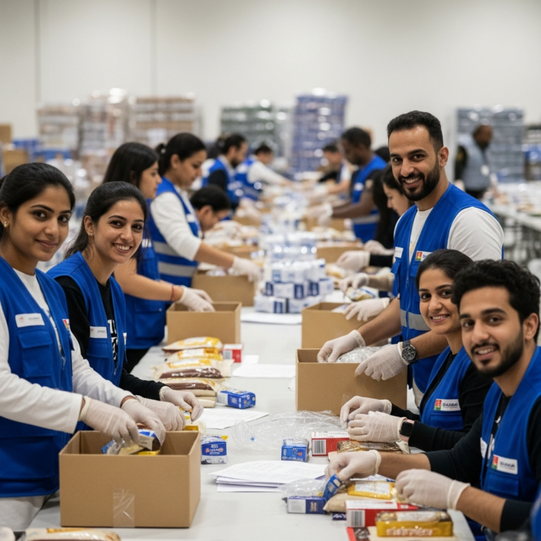 Illustration for: Dubai Volunteers Pack Meals for Gaza Initiative