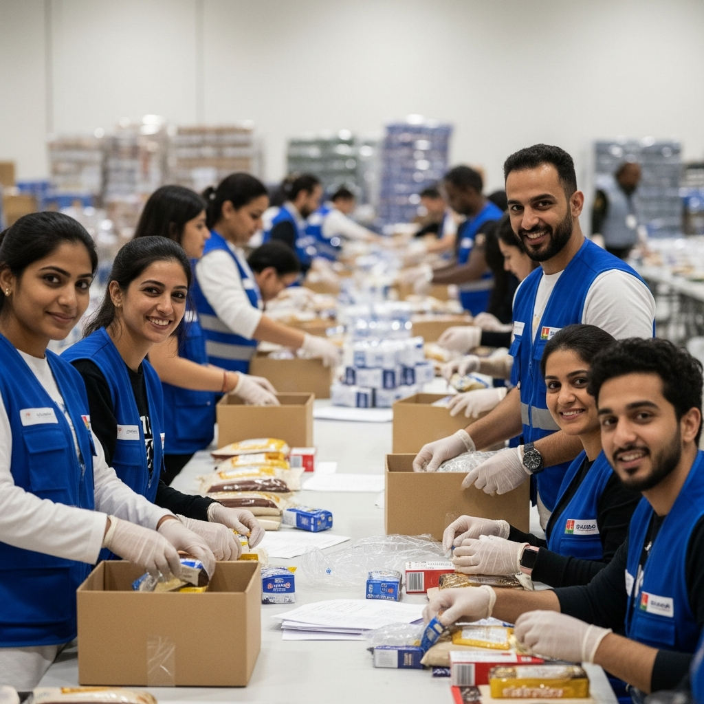 Illustration for: Dubai Volunteers Pack Meals for Gaza Initiative