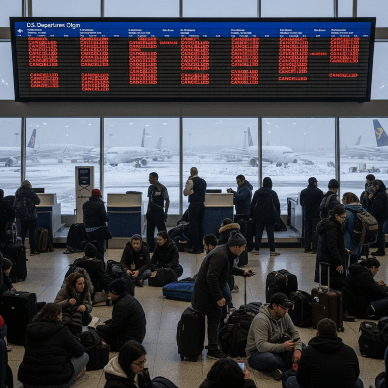 Illustration for: Blizzard Causes Mass Flight Cancellations in US