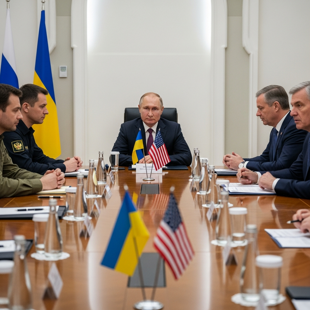Illustration for: Putin Meets with US and Ukrainian Delegations