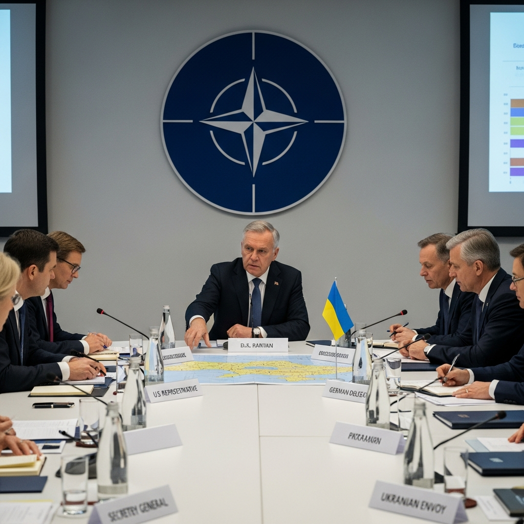 Illustration for: NATO Summit Discusses Ukraine Peace Plan