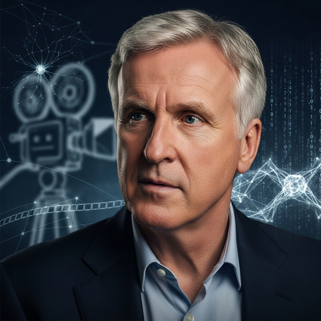 Illustration for: James Cameron on AI's Threat to Actors