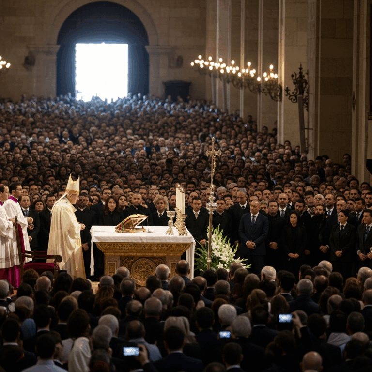 Illustration for: Pope Leo XIV's Mass in Beirut Draws Thousands