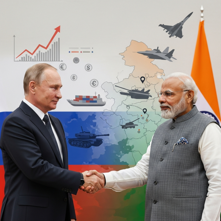 Illustration for: Putin's Visit to India: Trade and Defense Talks