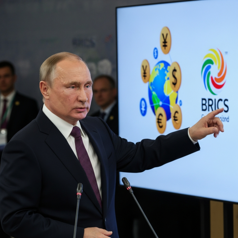 Illustration for: Putin Advocates for BRICS Currency Expansion