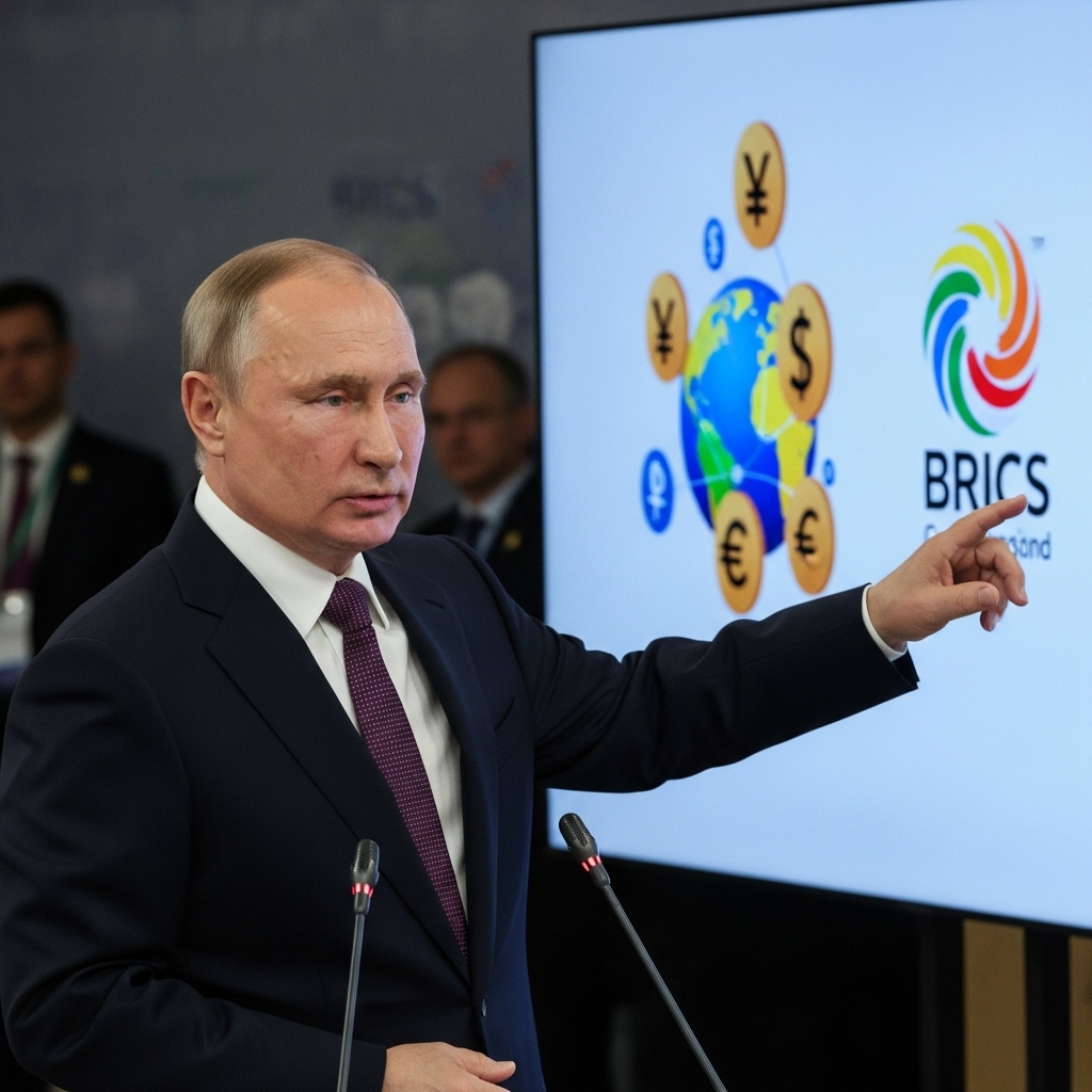Illustration for: Putin Advocates for BRICS Currency Expansion