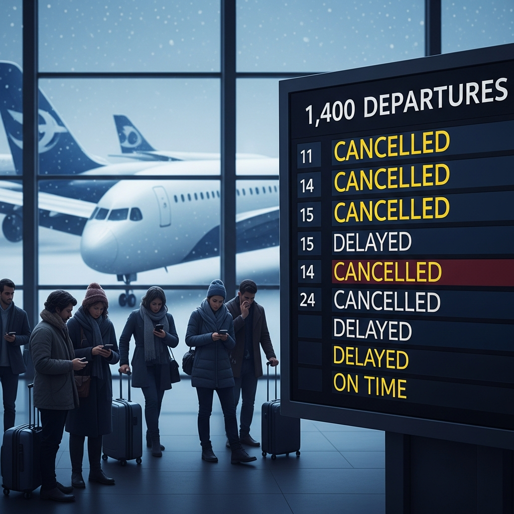 Illustration for: Blizzard Warning Cancels 1,400 US Flights