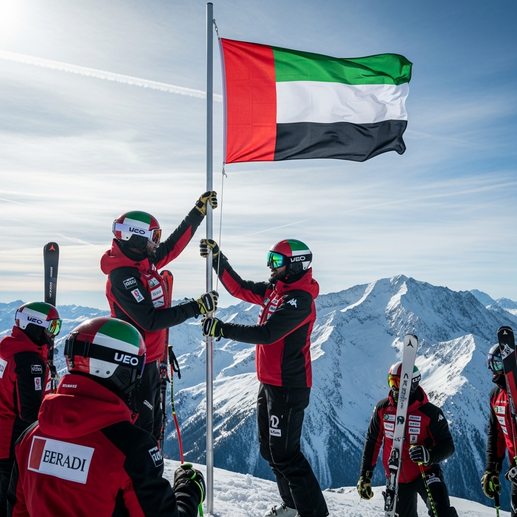 Illustration for: UAE Skiers Raise Flag in French Alps