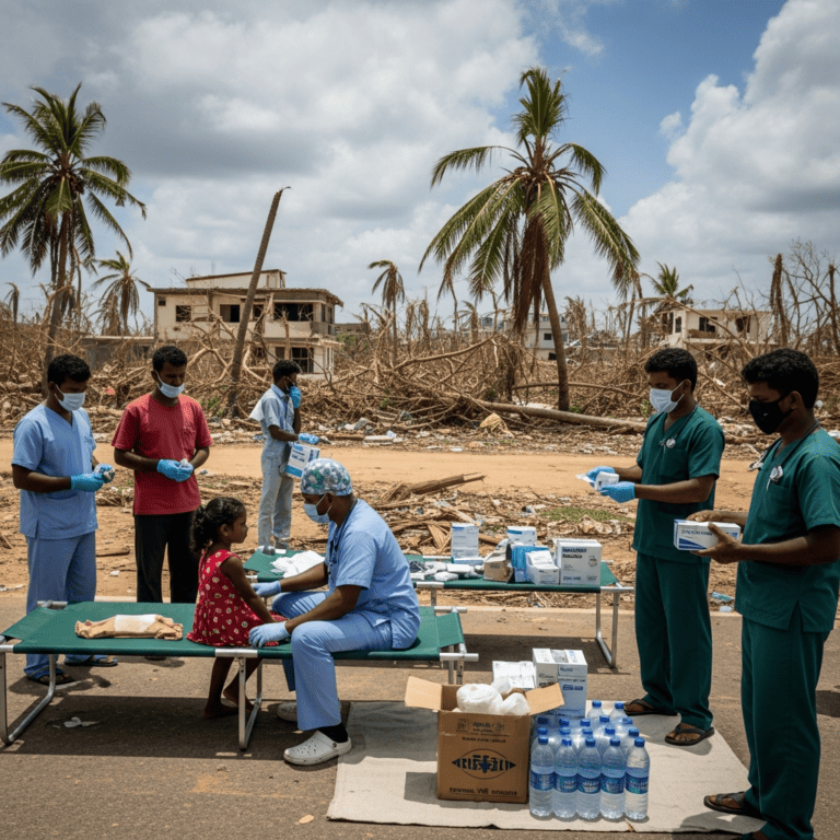 Illustration for: Sri Lanka's Cyclone Recovery: Medical Aid Efforts