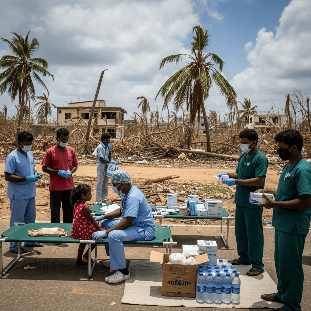 Illustration for: Sri Lanka's Cyclone Recovery: Medical Aid Efforts